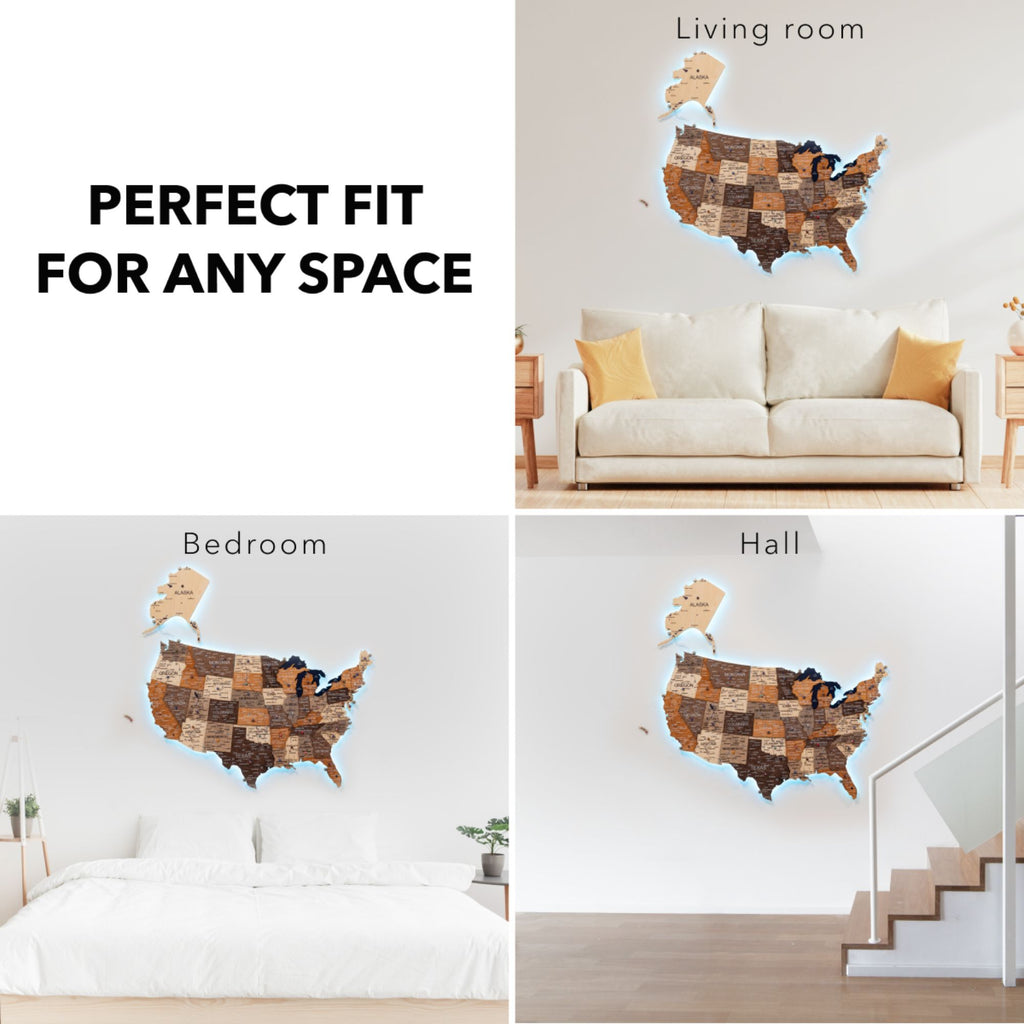 Wooden 3d LED Map of USA - Multicolor - SJB-DIAMOND ELITES