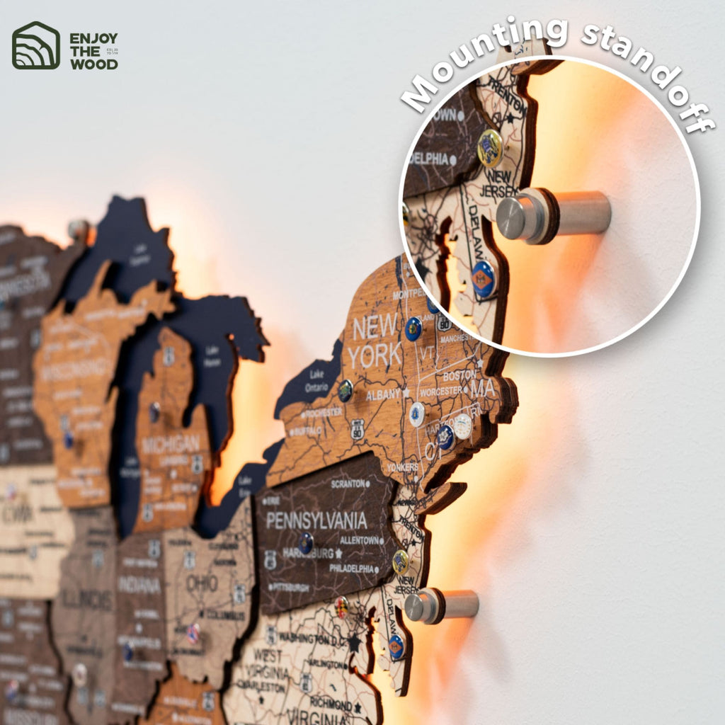 Wooden 3d LED Map of USA - Multicolor - SJB-DIAMOND ELITES