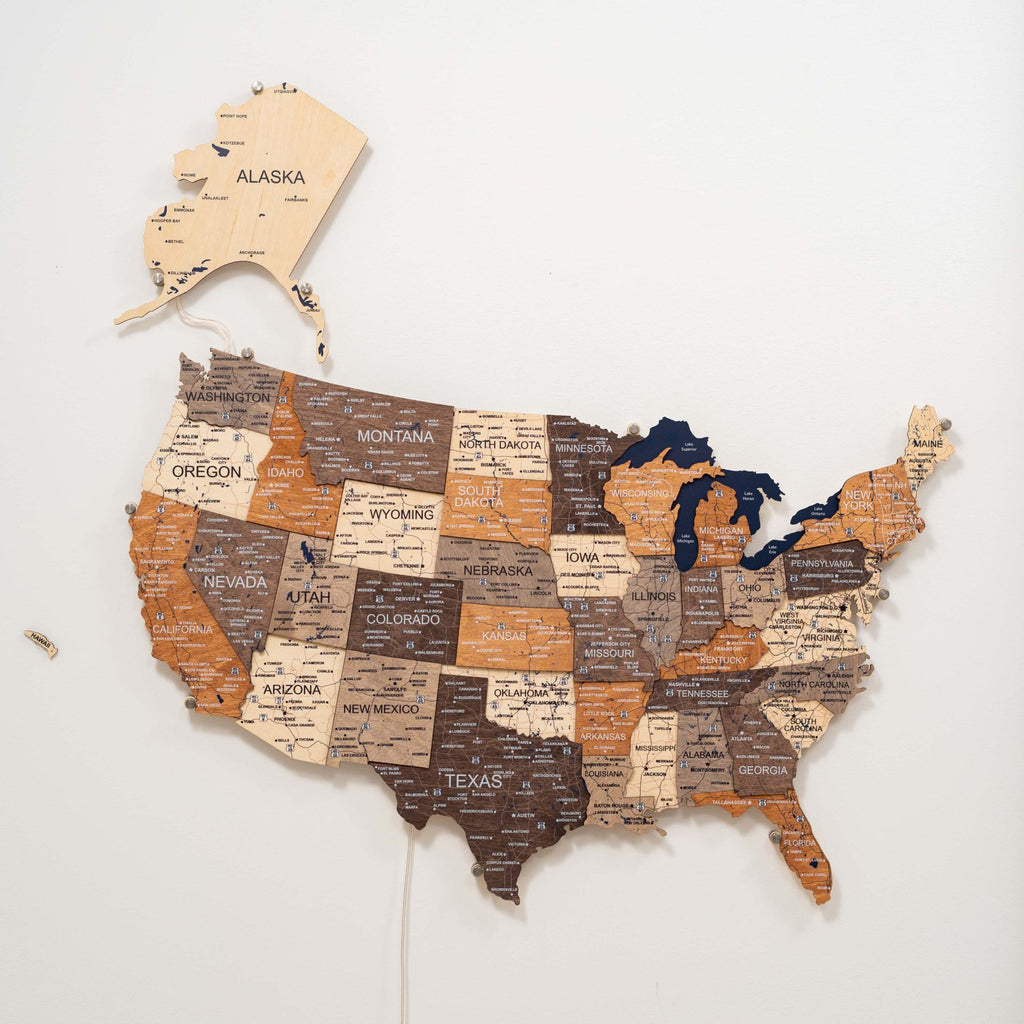 Wooden 3d LED Map of USA - Multicolor - SJB-DIAMOND ELITES