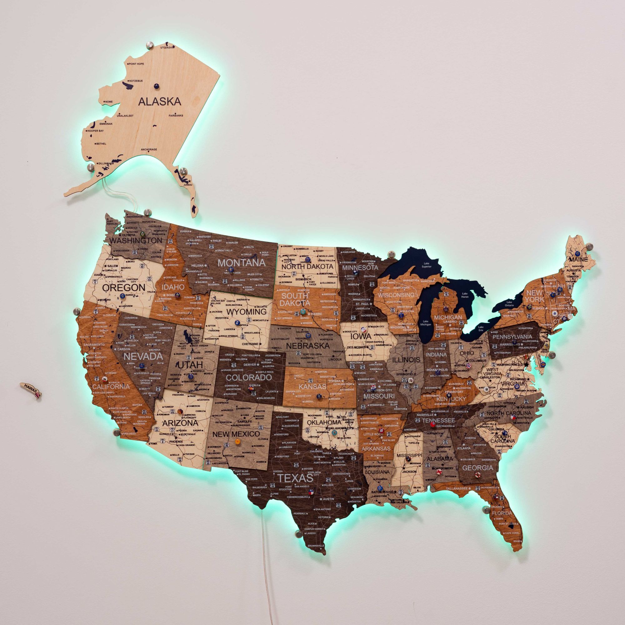 Wooden 3d LED Map of USA - Multicolor - SJB-DIAMOND ELITES