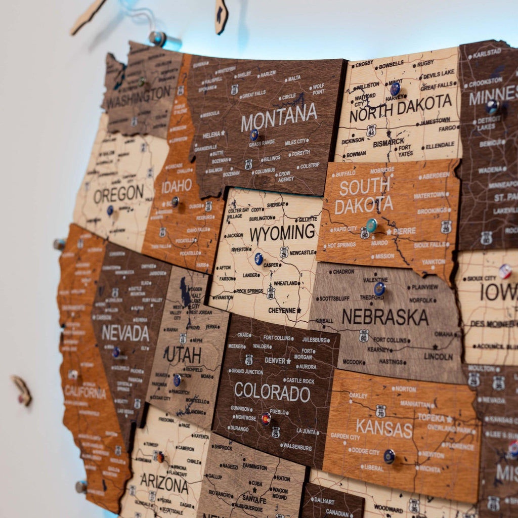 Wooden 3d LED Map of USA - Multicolor - SJB-DIAMOND ELITES