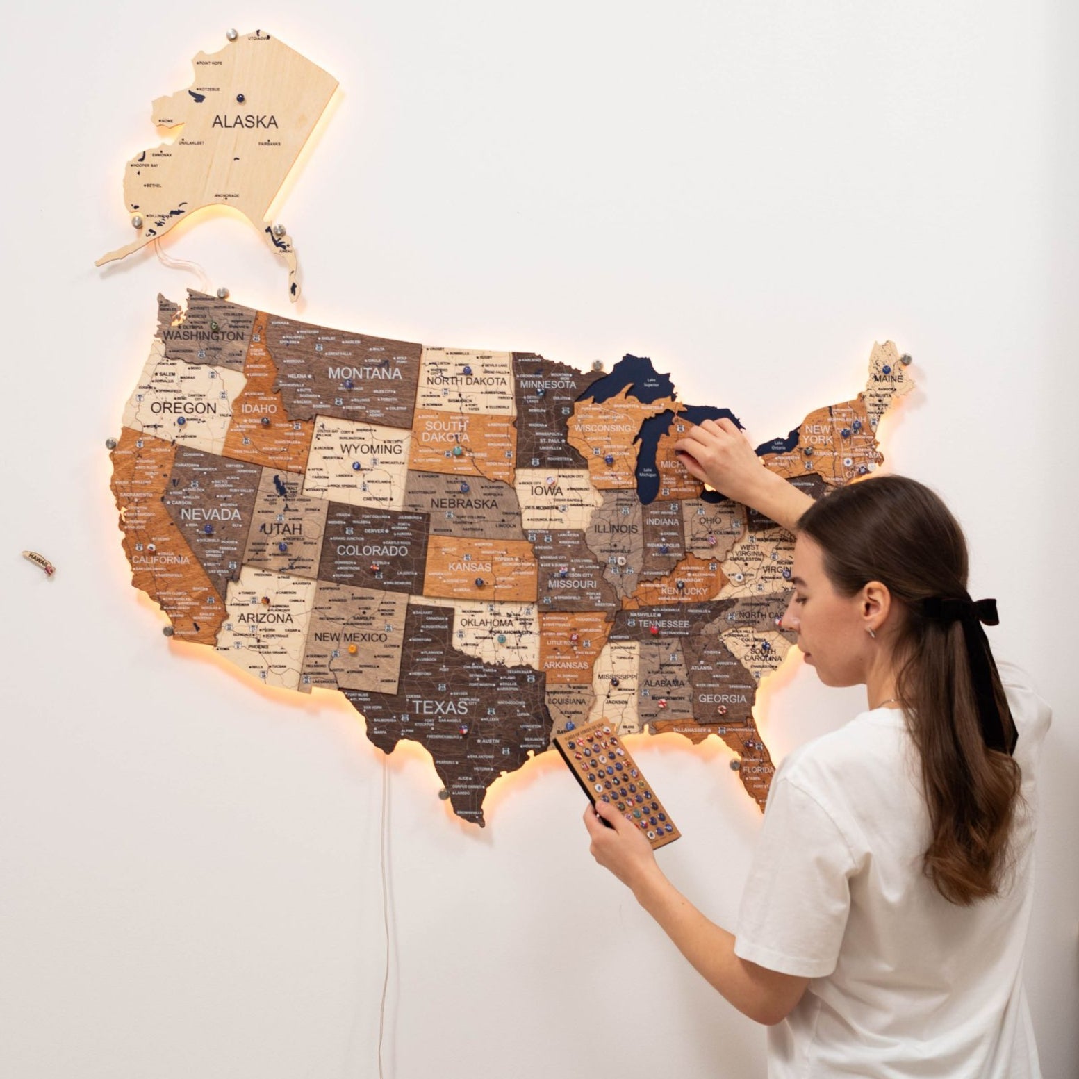 Wooden 3d LED Map of USA - Multicolor - SJB-DIAMOND ELITES
