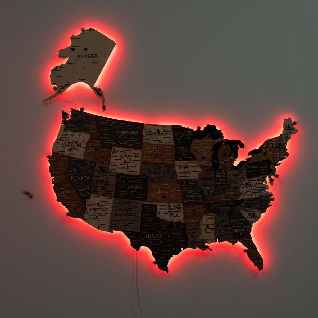 Wooden 3d LED Map of USA - Multicolor - SJB-DIAMOND ELITES