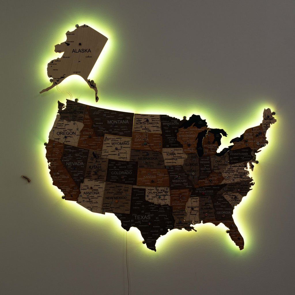 Wooden 3d LED Map of USA - Multicolor - SJB-DIAMOND ELITES