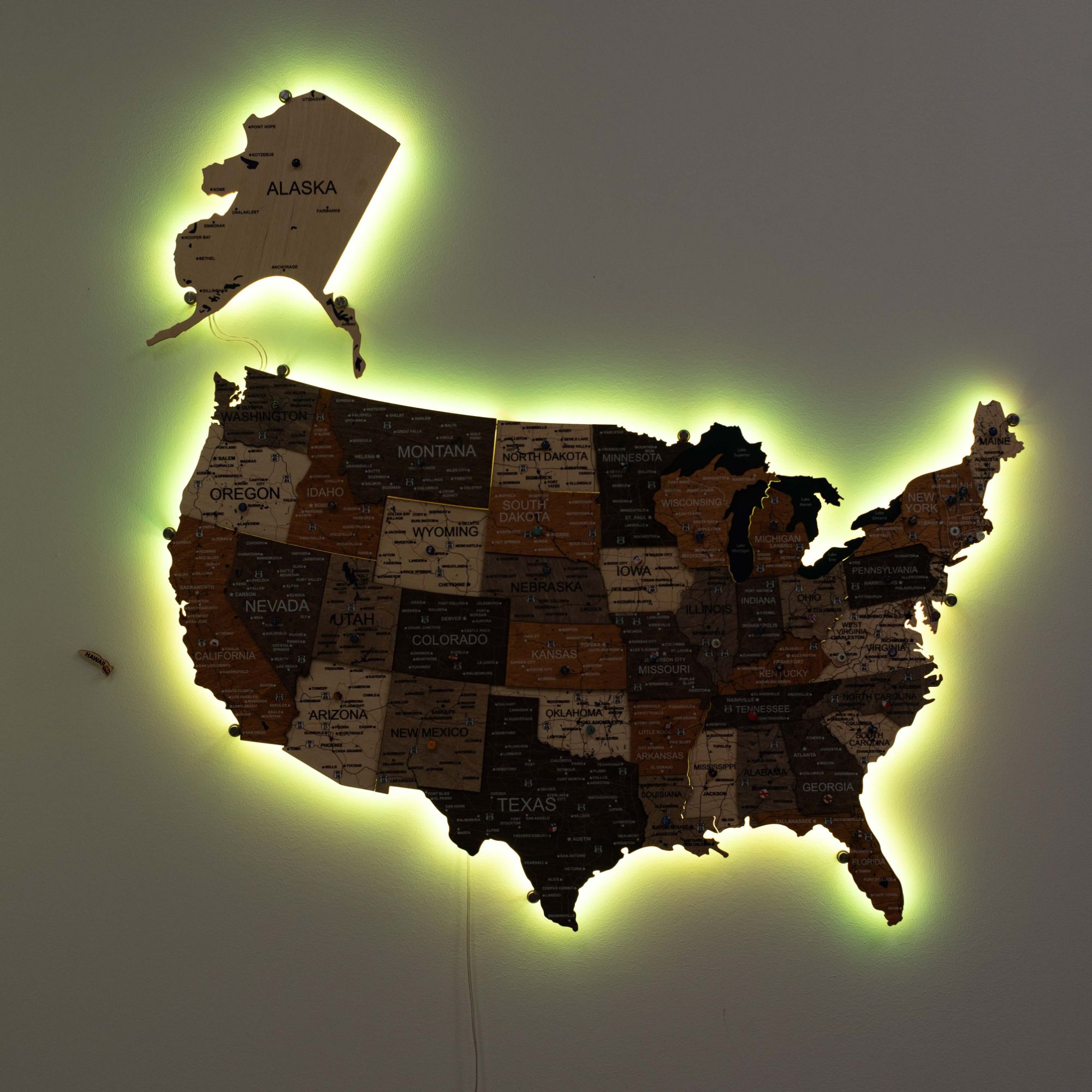 Wooden 3d LED Map of USA - Multicolor - SJB-DIAMOND ELITES