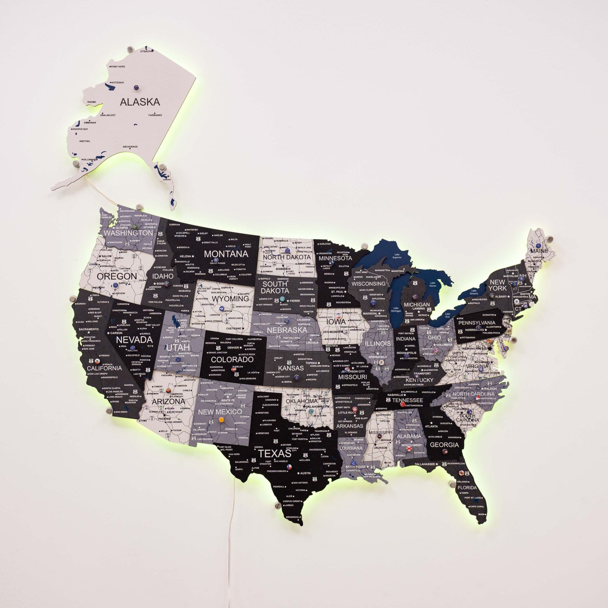 Wooden 3d LED Map of USA - Nordik - SJB-DIAMOND ELITES