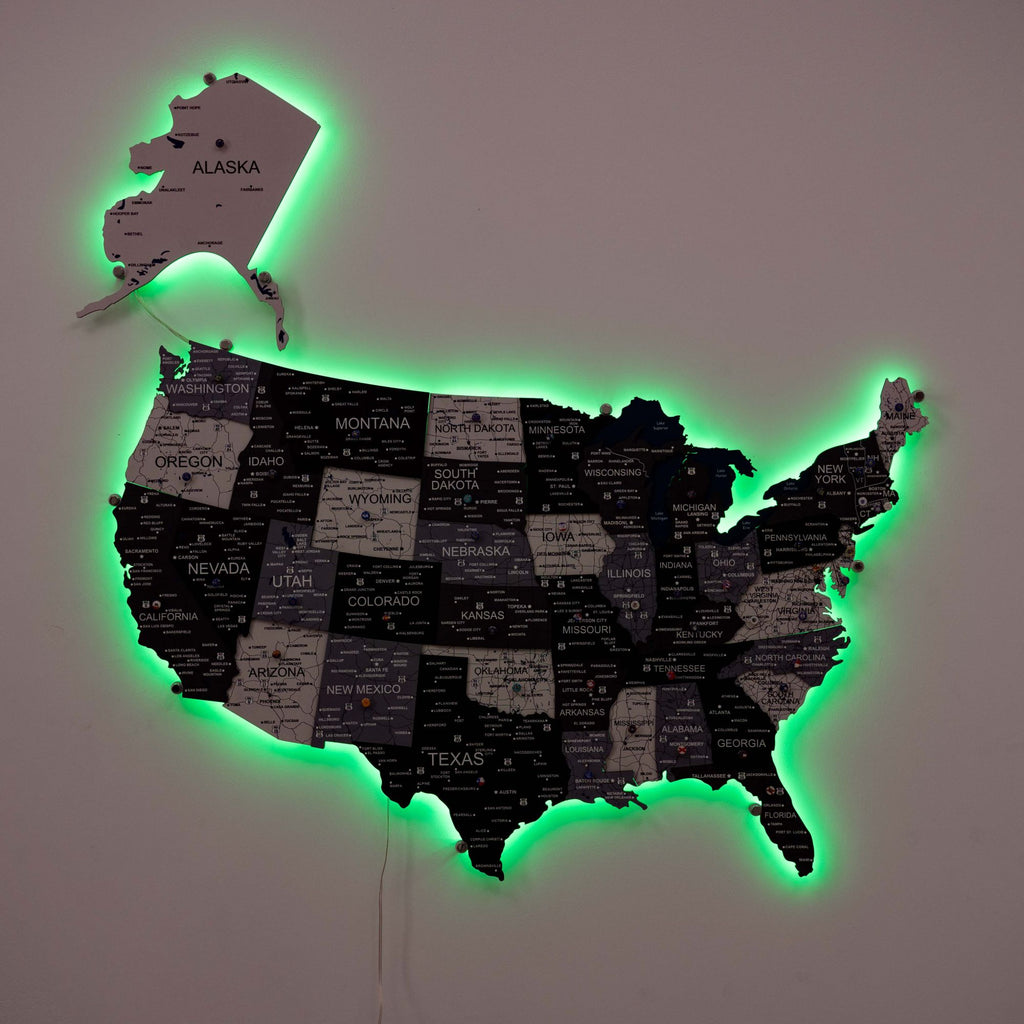 Wooden 3d LED Map of USA - Nordik - SJB-DIAMOND ELITES