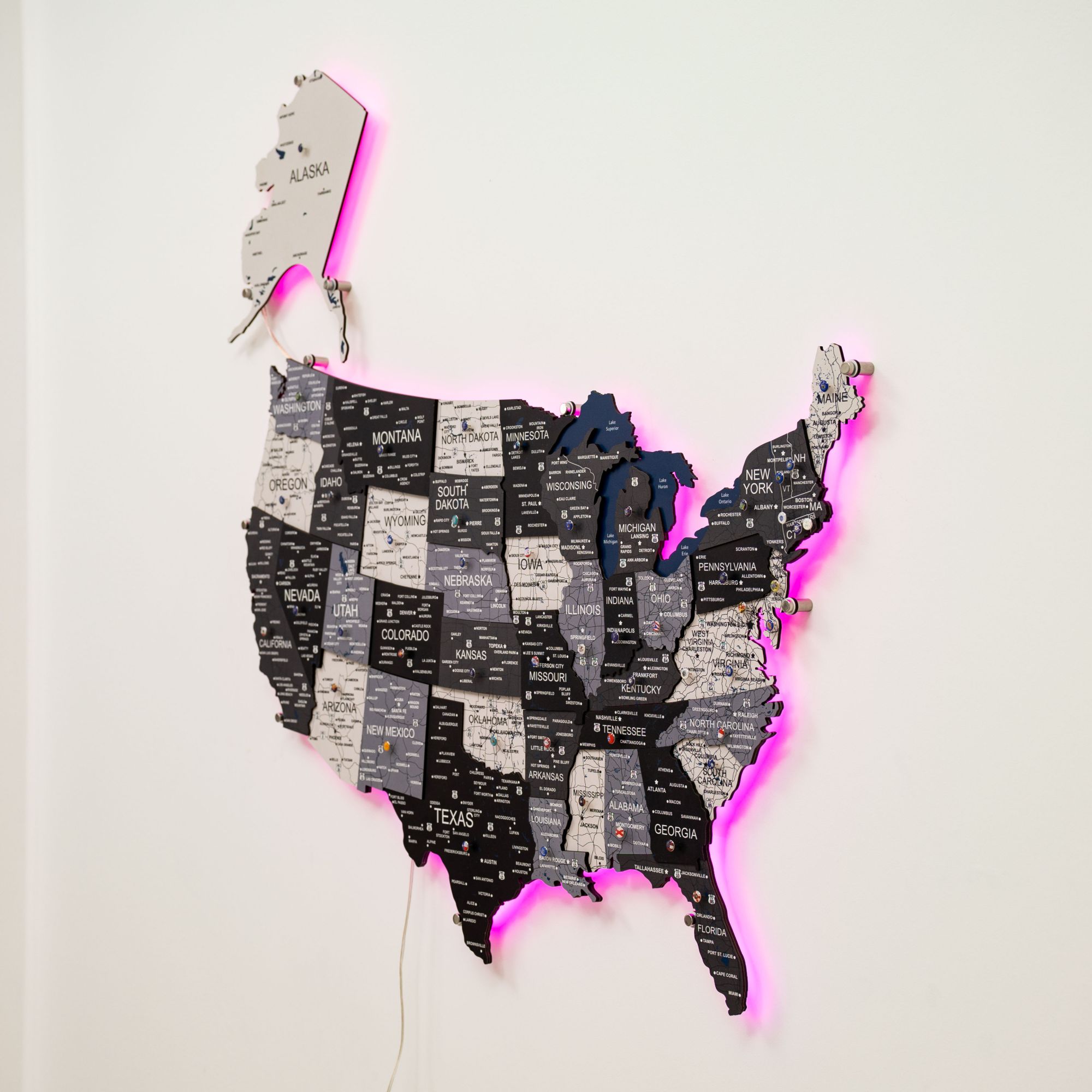 Wooden 3d LED Map of USA - Nordik - SJB-DIAMOND ELITES