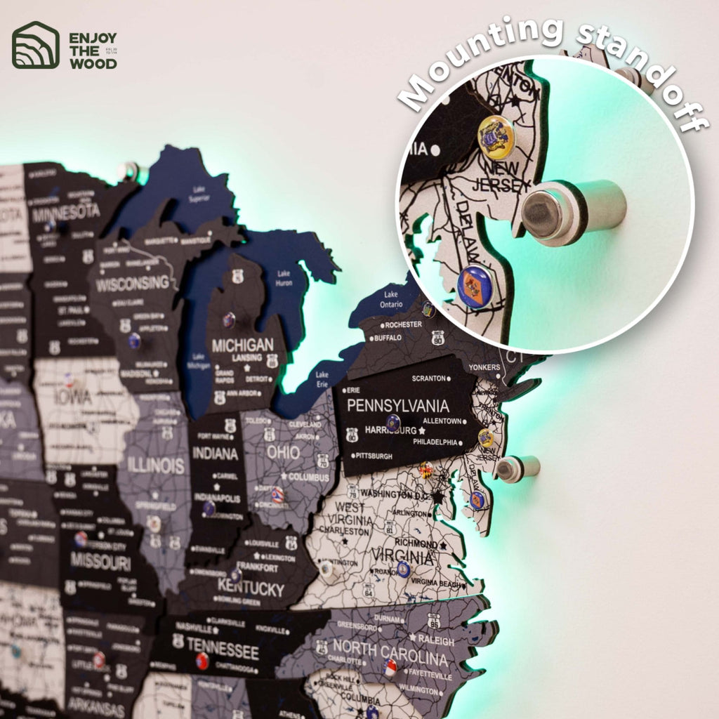 Wooden 3d LED Map of USA - Nordik - SJB-DIAMOND ELITES