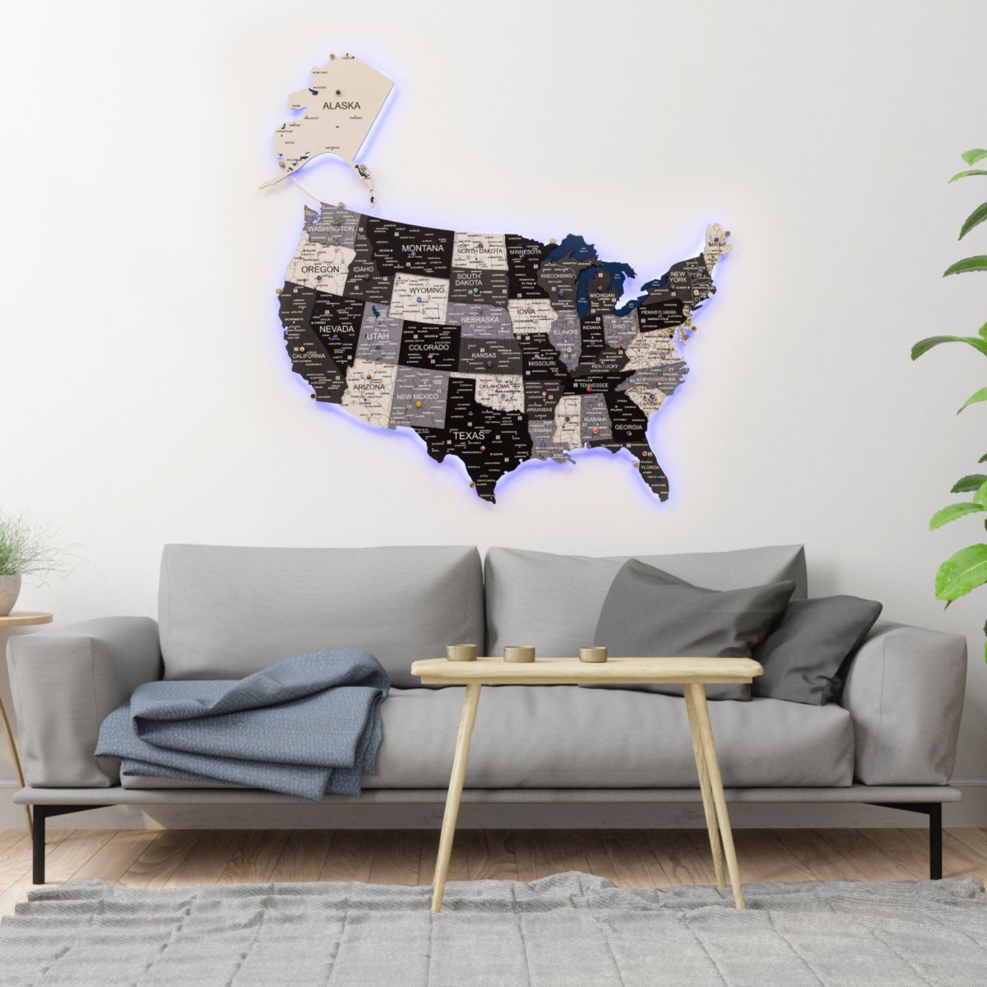 Wooden 3d LED Map of USA - Nordik - SJB-DIAMOND ELITES