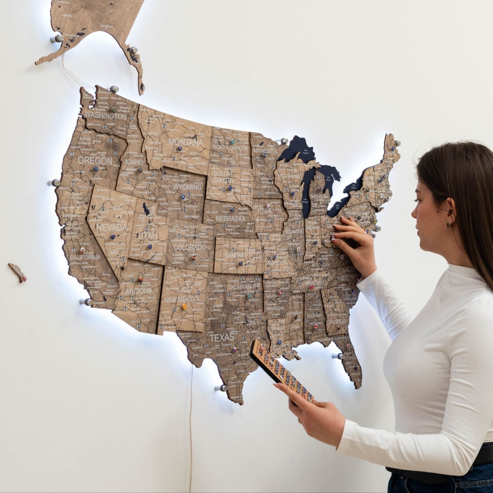 Wooden 3d LED Map of USA - Terra - SJB-DIAMOND ELITES