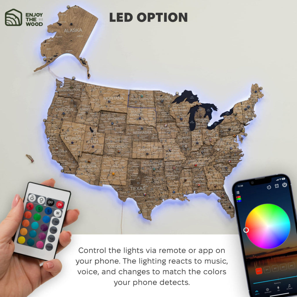Wooden 3d LED Map of USA - Terra - SJB-DIAMOND ELITES