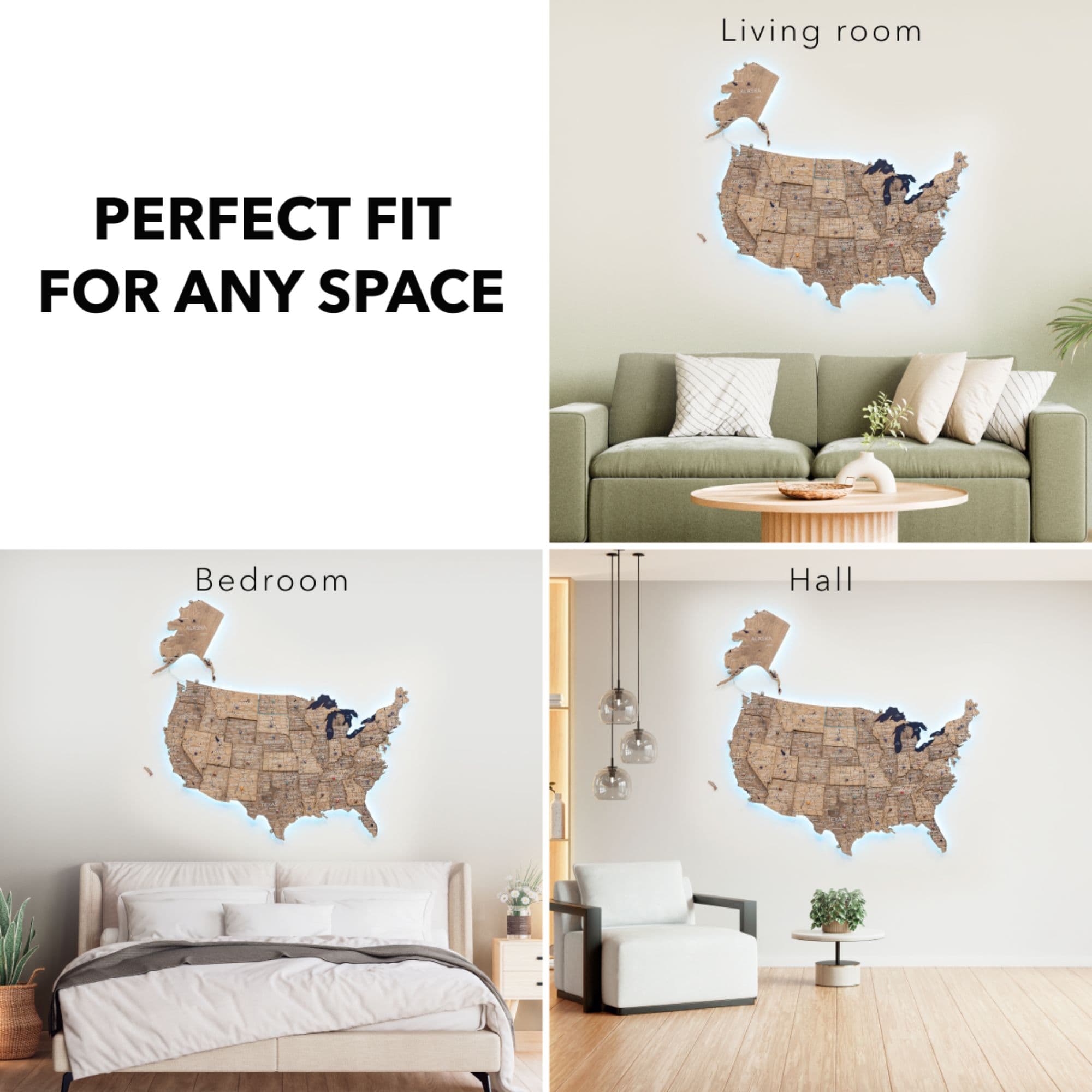 Wooden 3d LED Map of USA - Terra - SJB-DIAMOND ELITES
