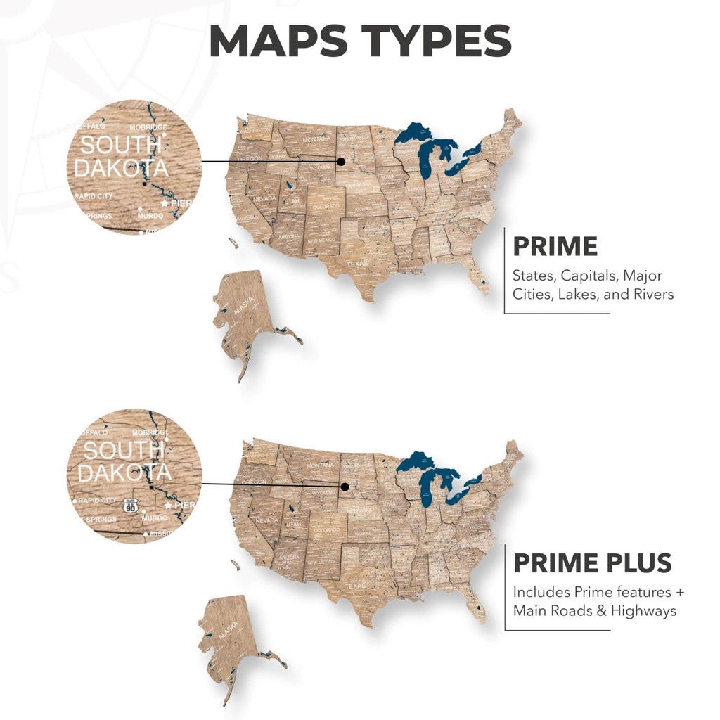Wooden 3d LED Map of USA - Terra - SJB-DIAMOND ELITES