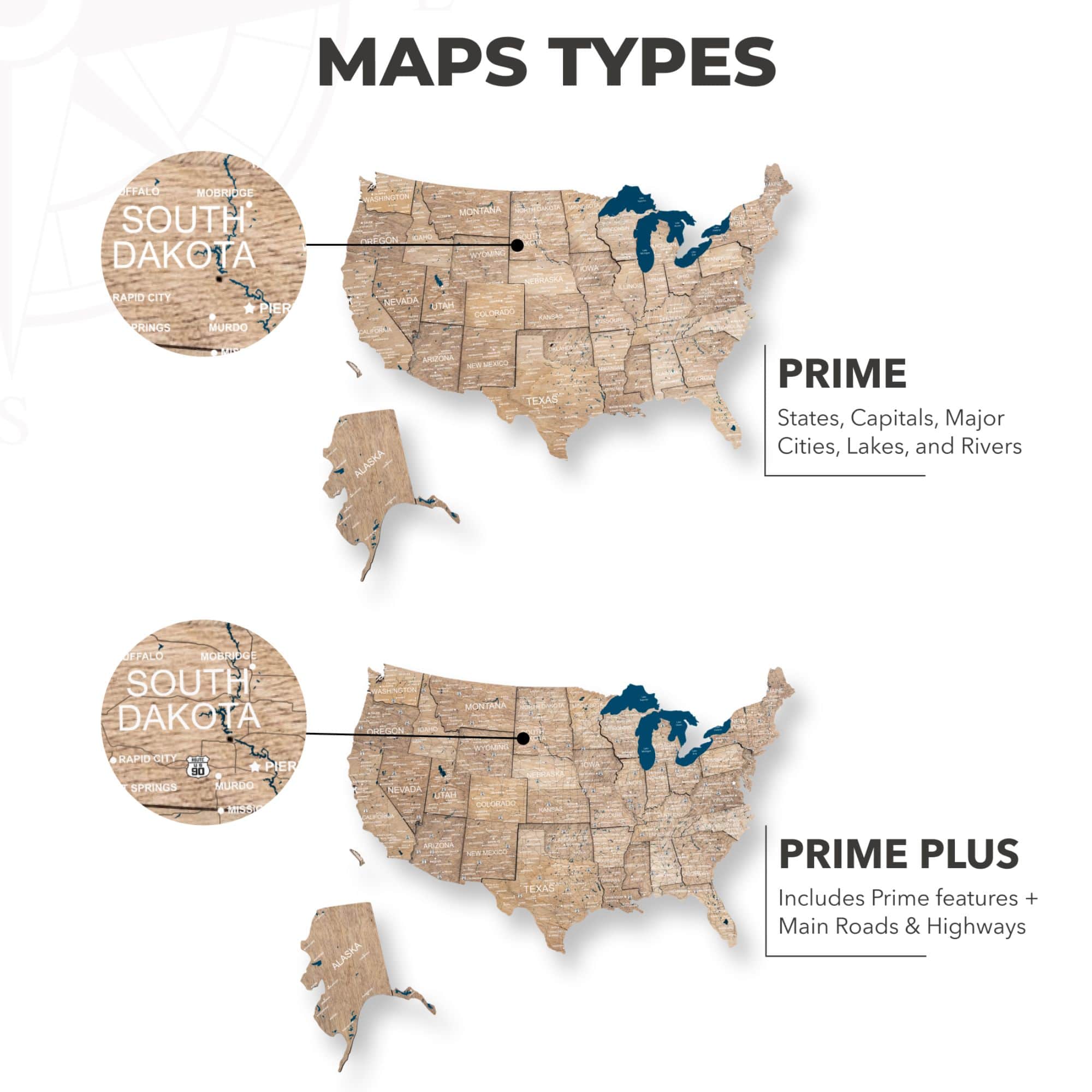 Wooden 3d LED Map of USA - Terra - SJB-DIAMOND ELITES