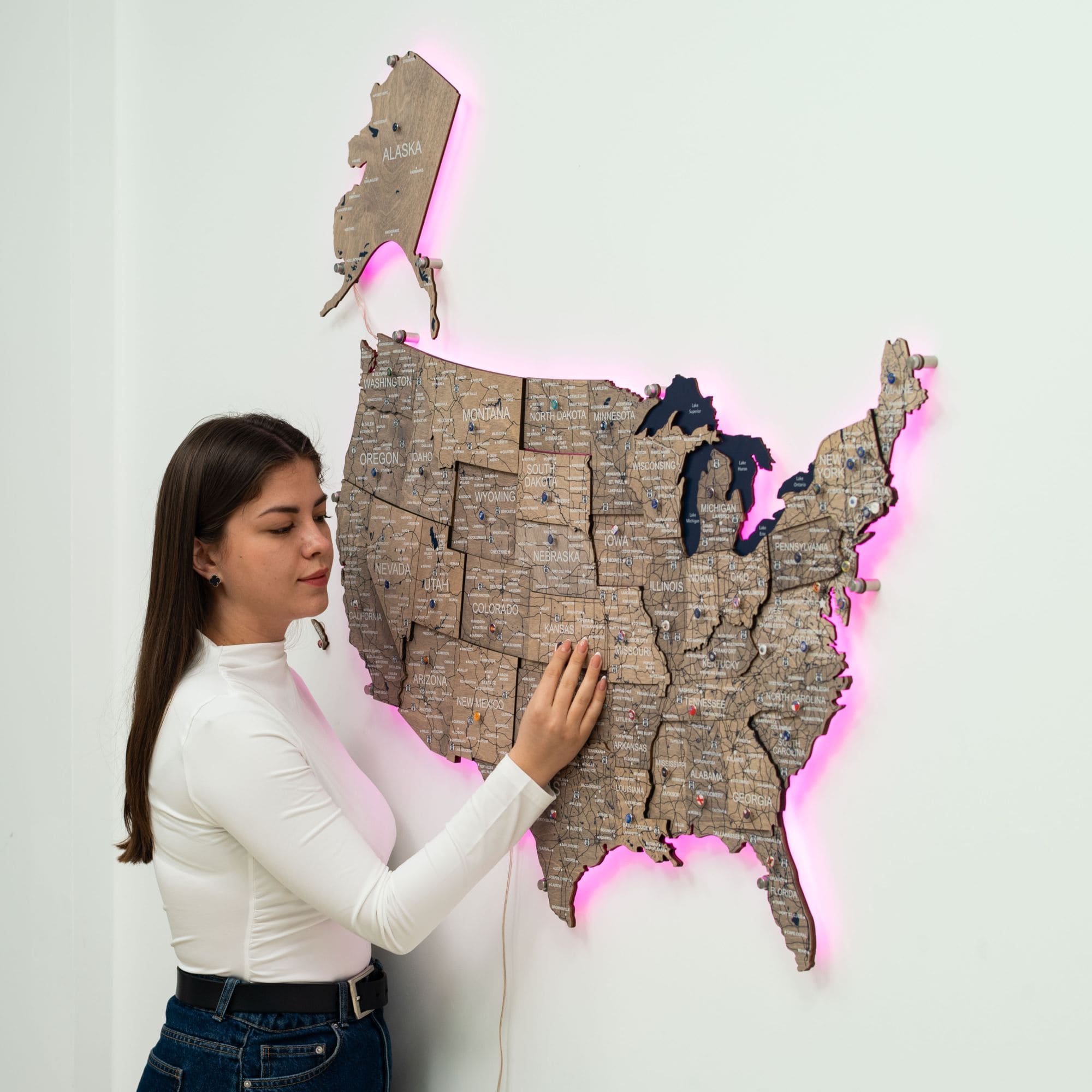 Wooden 3d LED Map of USA - Terra - SJB-DIAMOND ELITES