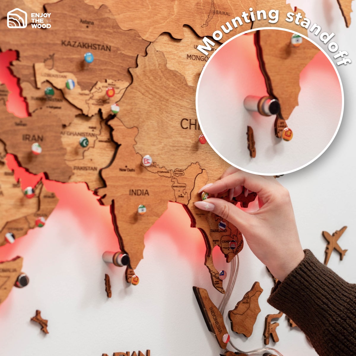 3D LED Wooden World Map 3.0 Oak - SJB-DIAMOND ELITES