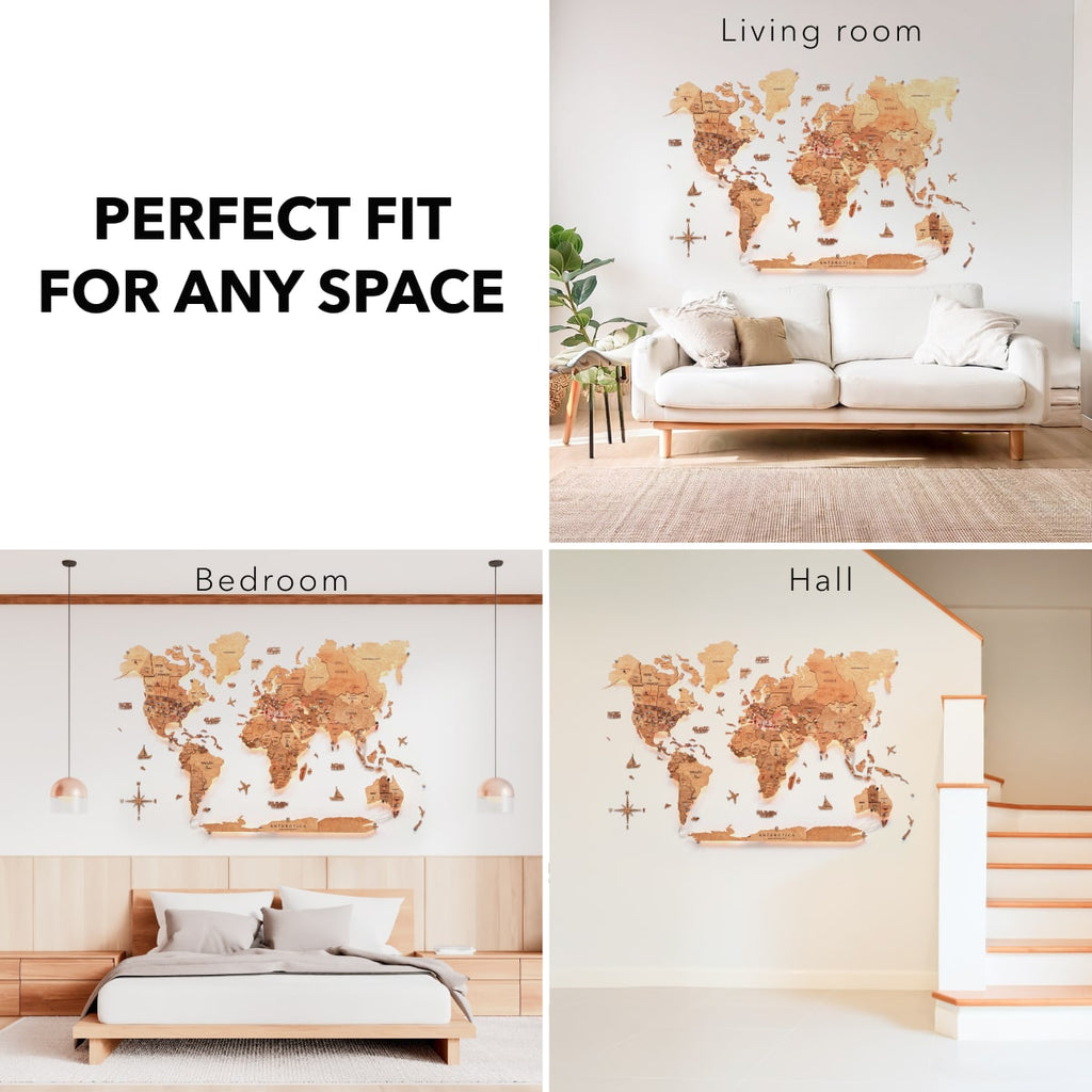3D LED Wooden World Map 3.0 Oak - SJB-DIAMOND ELITES