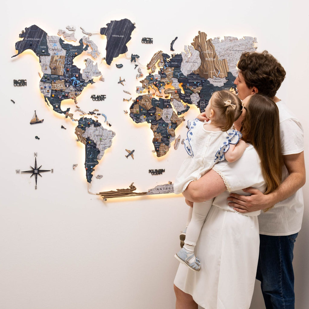 3D LED / LUMINOUS Wooden World Map 3.0 Mystery - SJB-DIAMOND ELITES