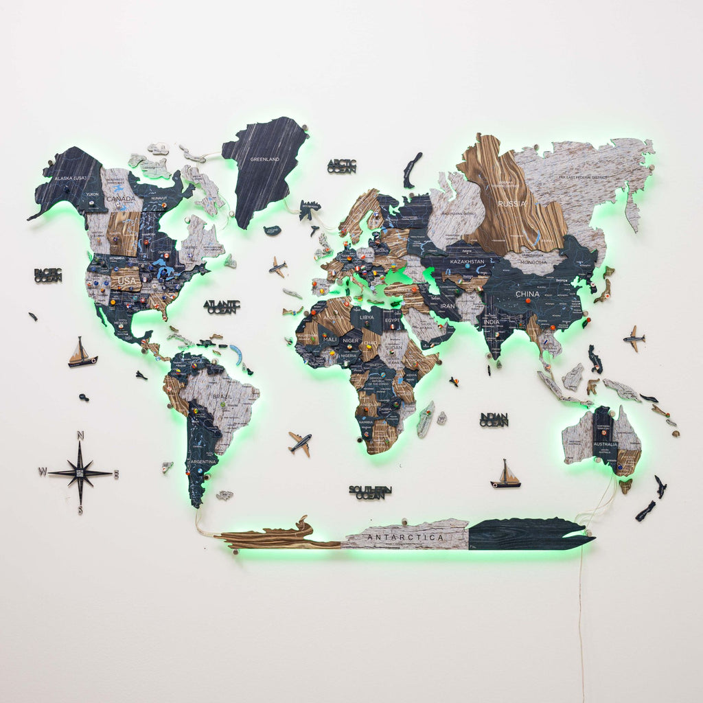 3D LED / LUMINOUS Wooden World Map 3.0 Mystery - SJB-DIAMOND ELITES
