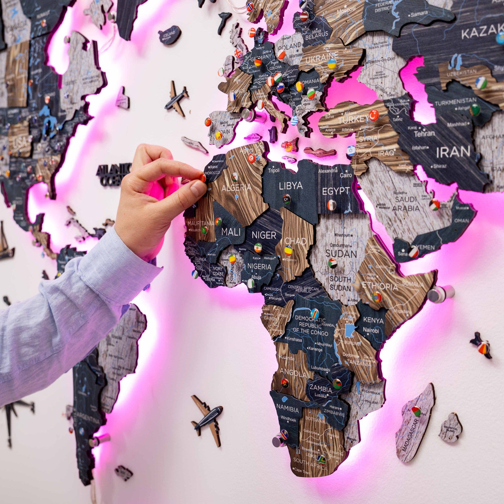 3D LED / LUMINOUS Wooden World Map 3.0 Mystery - SJB-DIAMOND ELITES