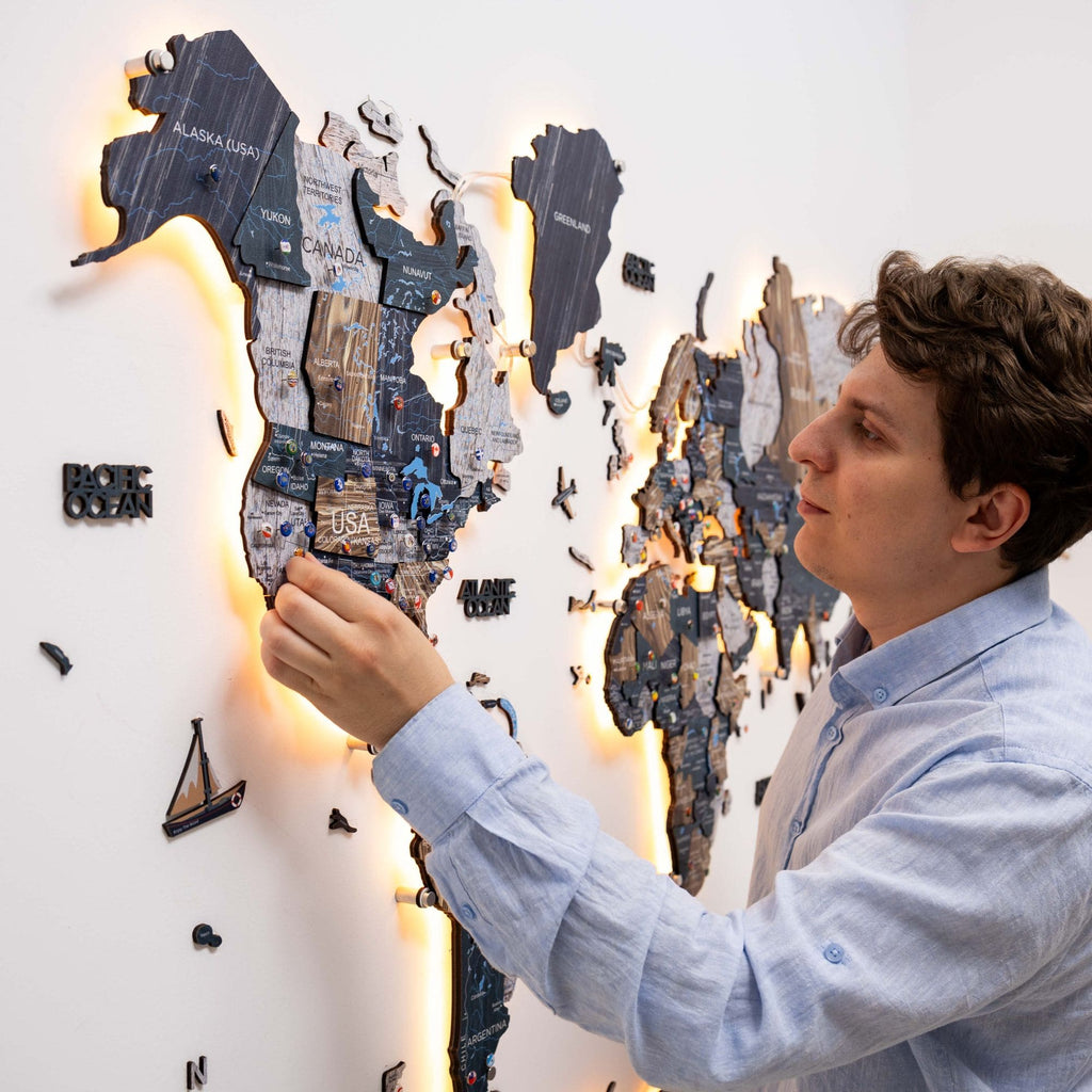 3D LED / LUMINOUS Wooden World Map 3.0 Mystery - SJB-DIAMOND ELITES