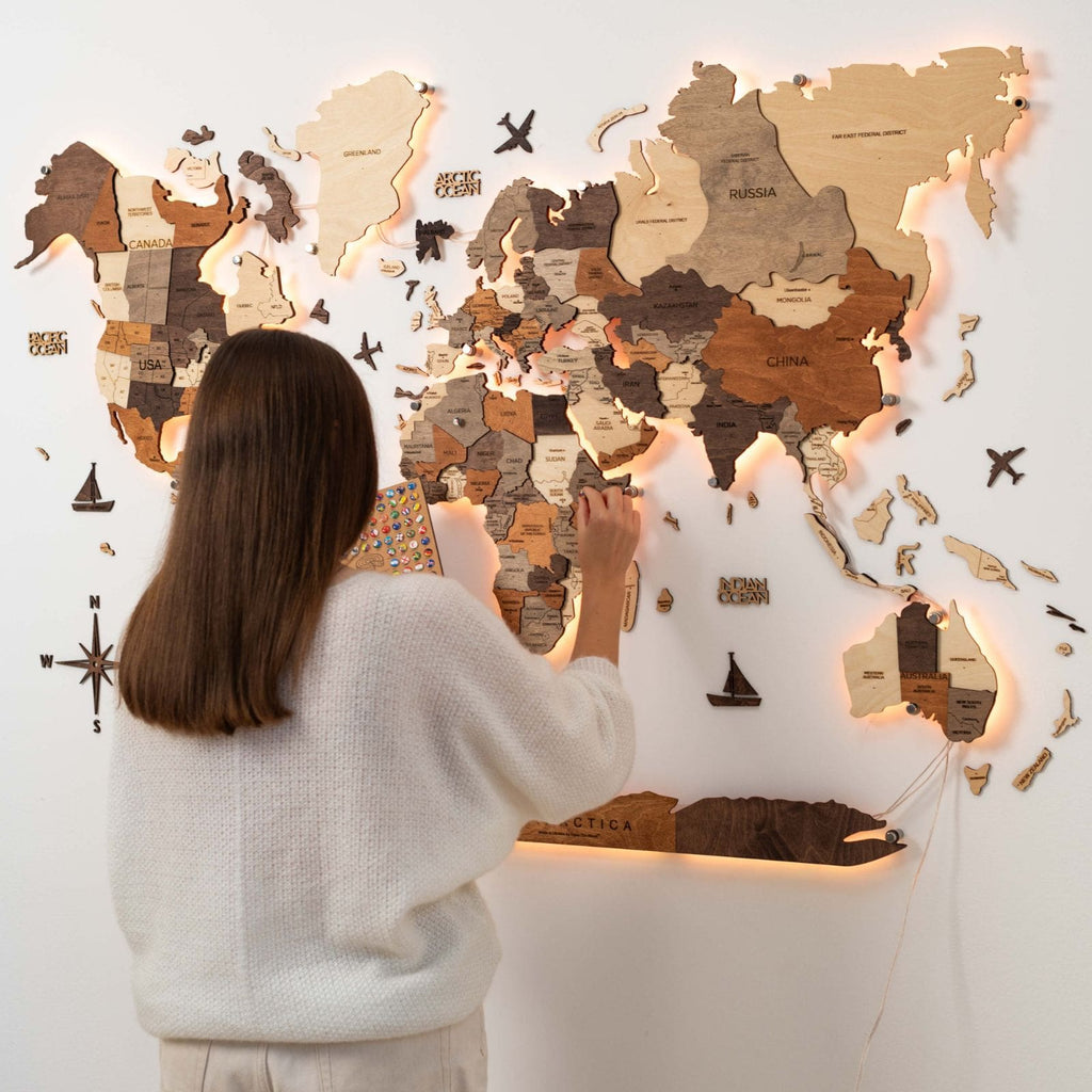 3D LED Wooden World Map 3.0 Multicolor - SJB-DIAMOND ELITES