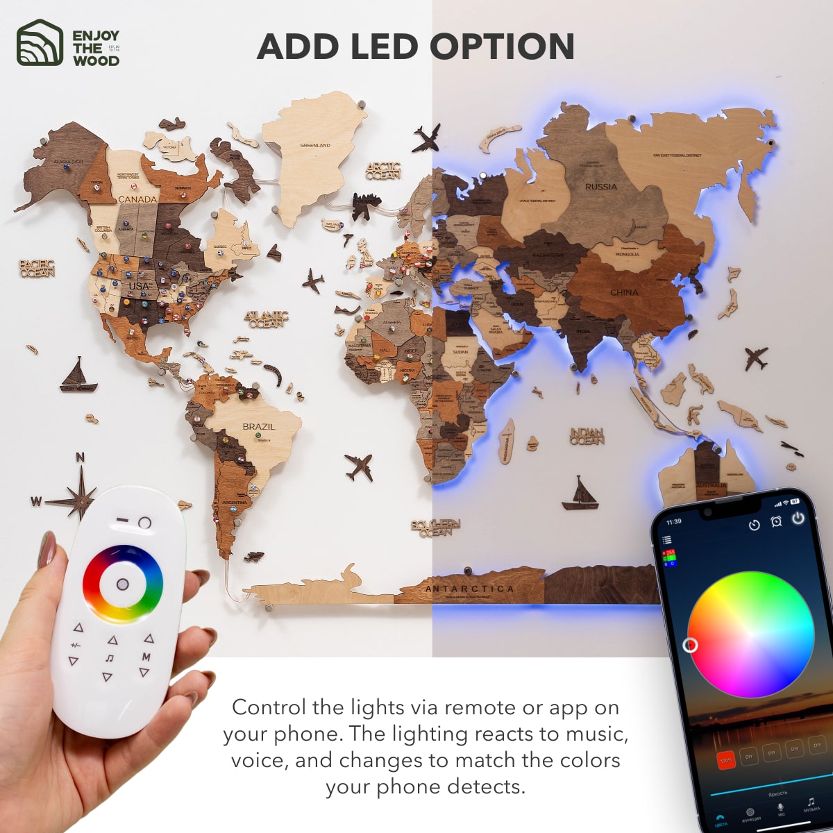 3D LED Wooden World Map 3.0 Multicolor - SJB-DIAMOND ELITES