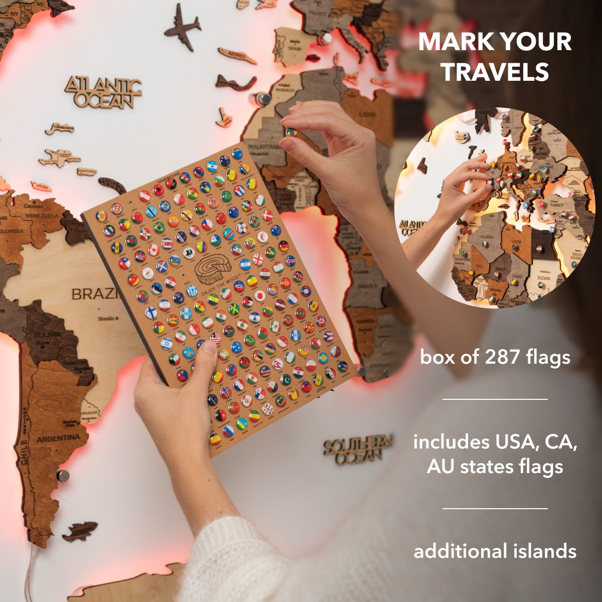 3D LED Wooden World Map 3.0 Multicolor - SJB-DIAMOND ELITES
