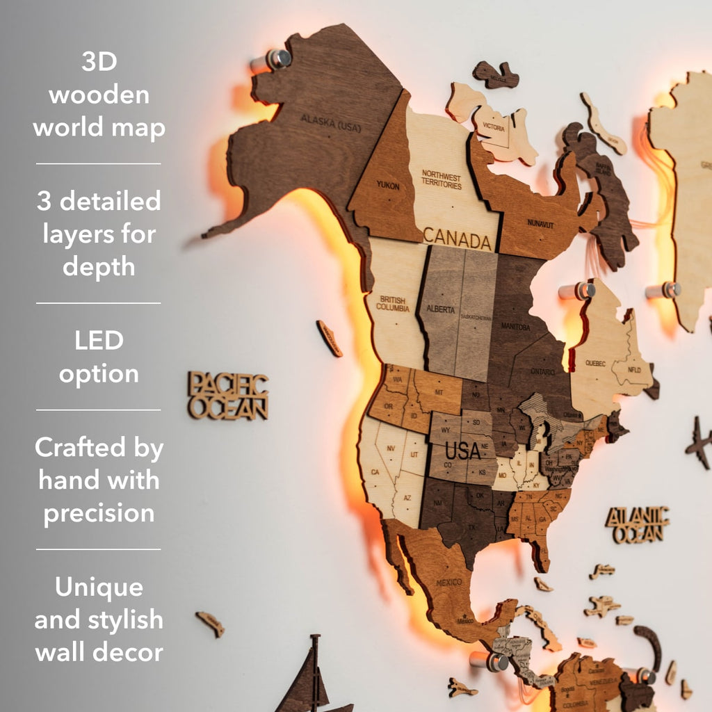 3D LED Wooden World Map 3.0 Multicolor - SJB-DIAMOND ELITES