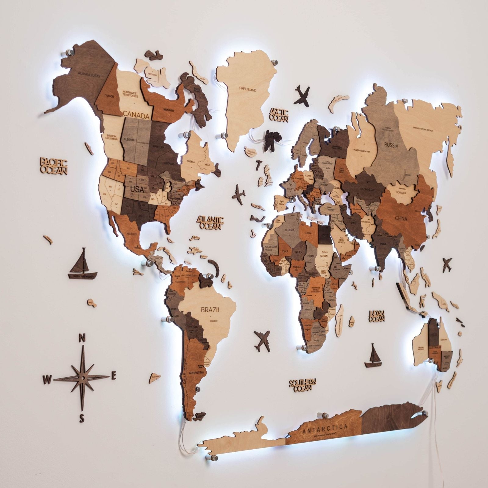 3D LED Wooden World Map 3.0 Multicolor - SJB-DIAMOND ELITES