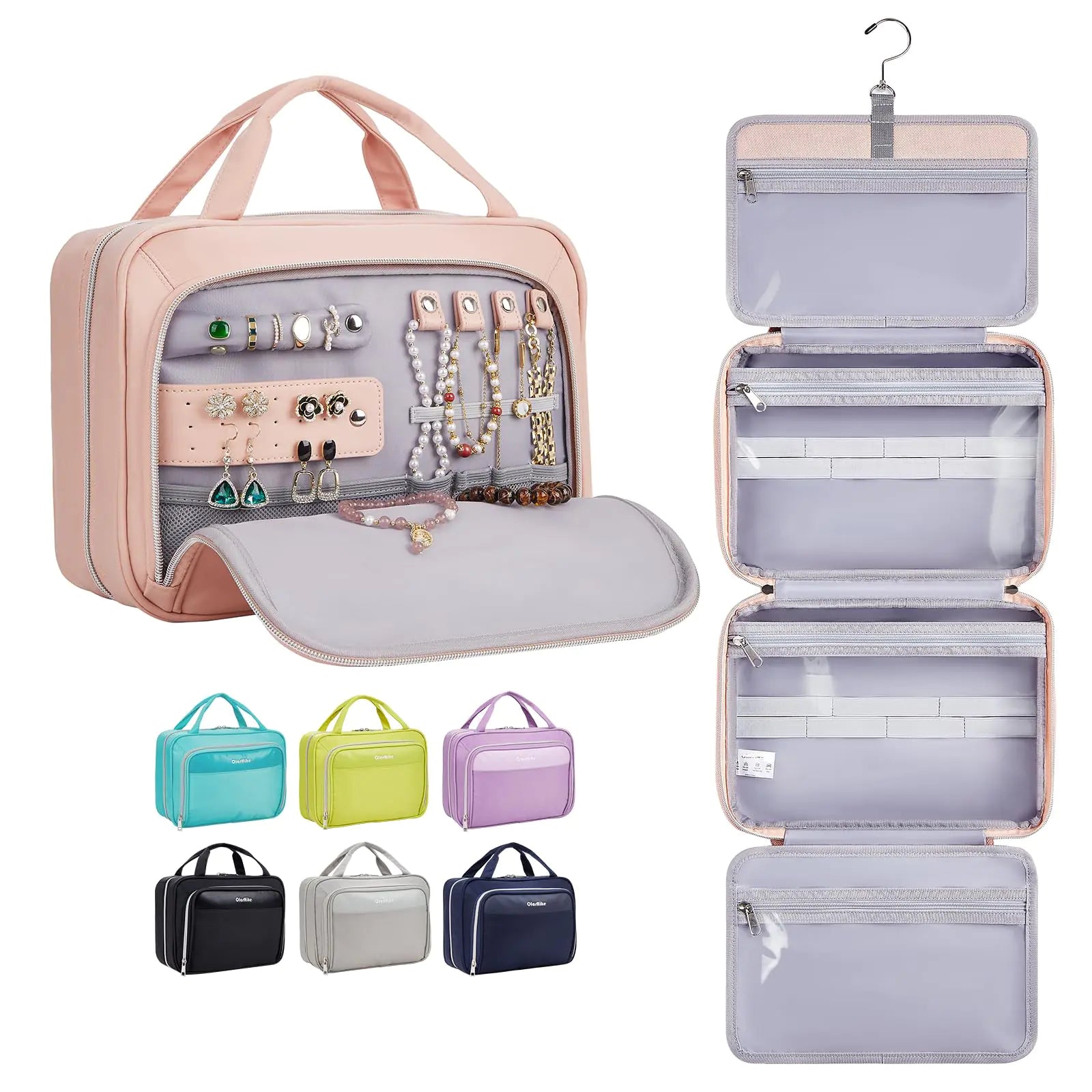 OlarHike Toiletry Bag,Large Size Waterproof Hanging Bags, Makeup Jewelry 3 in 1 Essentials Travel Packing Organizers, Fulled-Sized Family Pack, Shampoo, Conditioner, Brushes Set (Black) Large Black Pi-Mart
