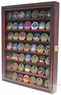 LOCKABLE Military Challenge Coin Display Case Cabinet Rack Holder, LOCKABLE - Mahogany Finish The Military Gift Store