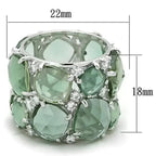 LOS764 Rhodium Sterling Silver Ring – Synthetic Emerald Glass Statement Piece