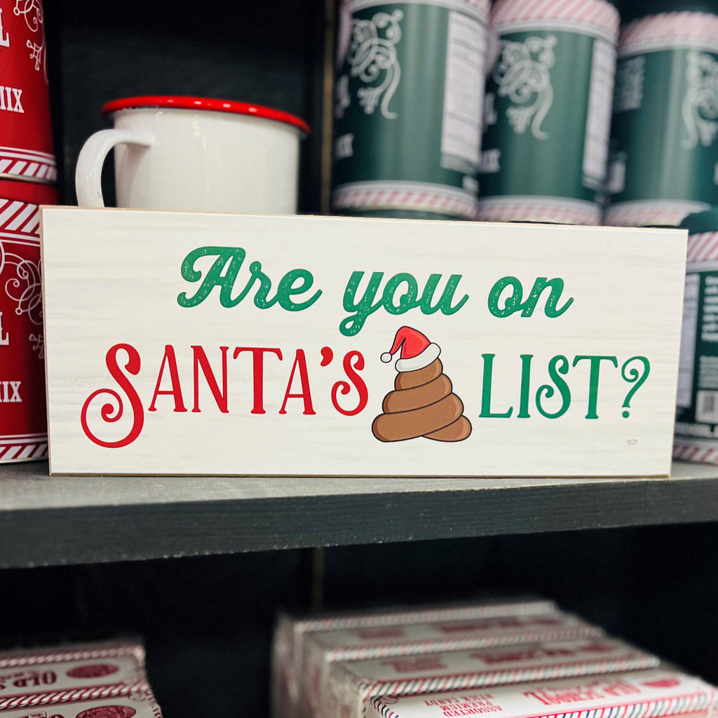 Santa Poop List Wooden Block Sign Funny Christmas Decor Holiday Mantel Plaque Funny Gift BandsCo Straps