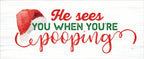 Funny Christmas Wooden Sign He Sees You When You're Pooping 10x4x1 Thick Holiday Decor BandsCo Straps