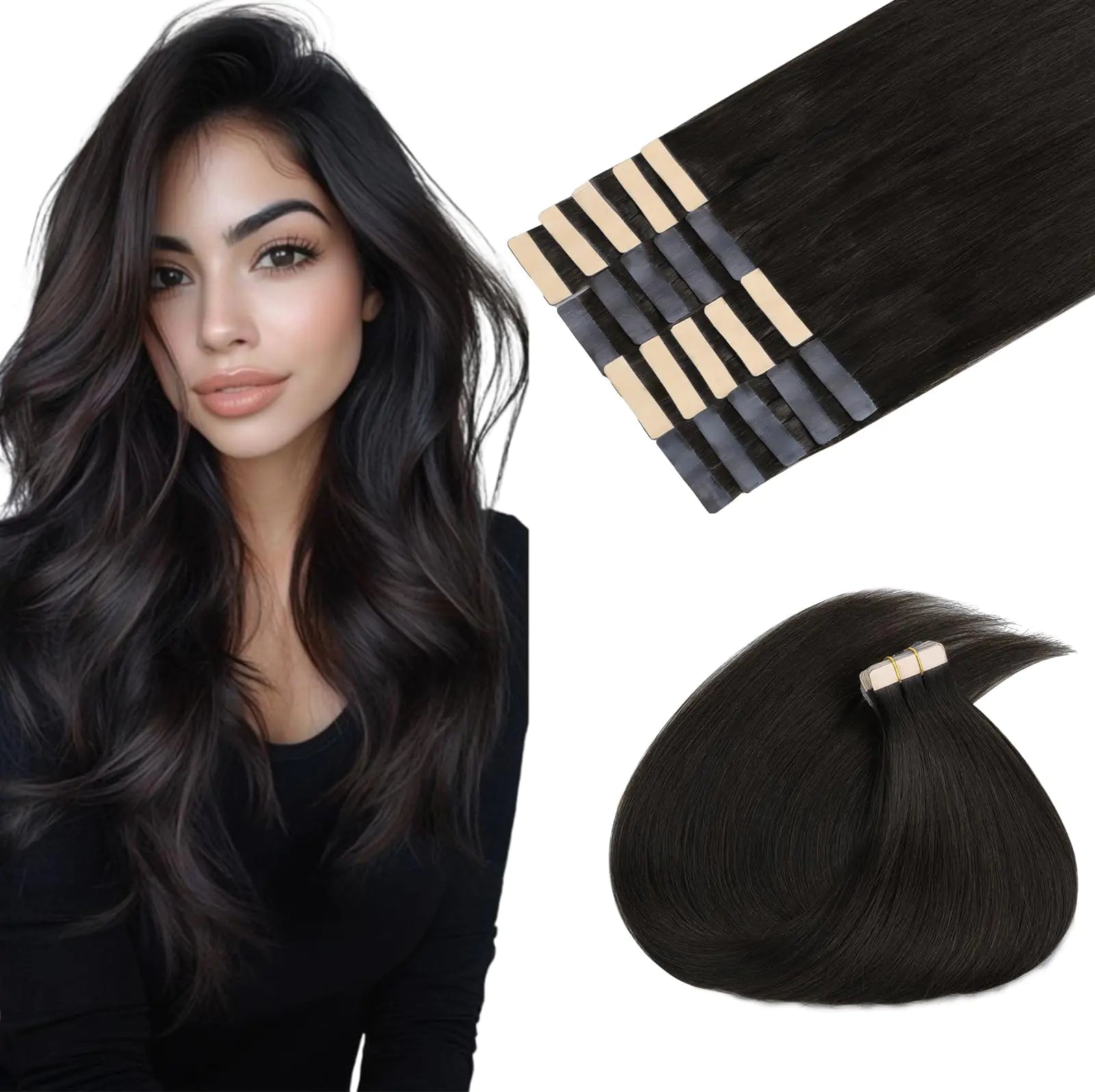 MAXITA Tape in Hair Extensions Human Hair Dark Brown 16 Inch 50g 20pcs Remy Human Hair Extensions Straight Seamless Real Hair Extensions Tape in Skin Weft Hair Extensions for Women Pi-Mart