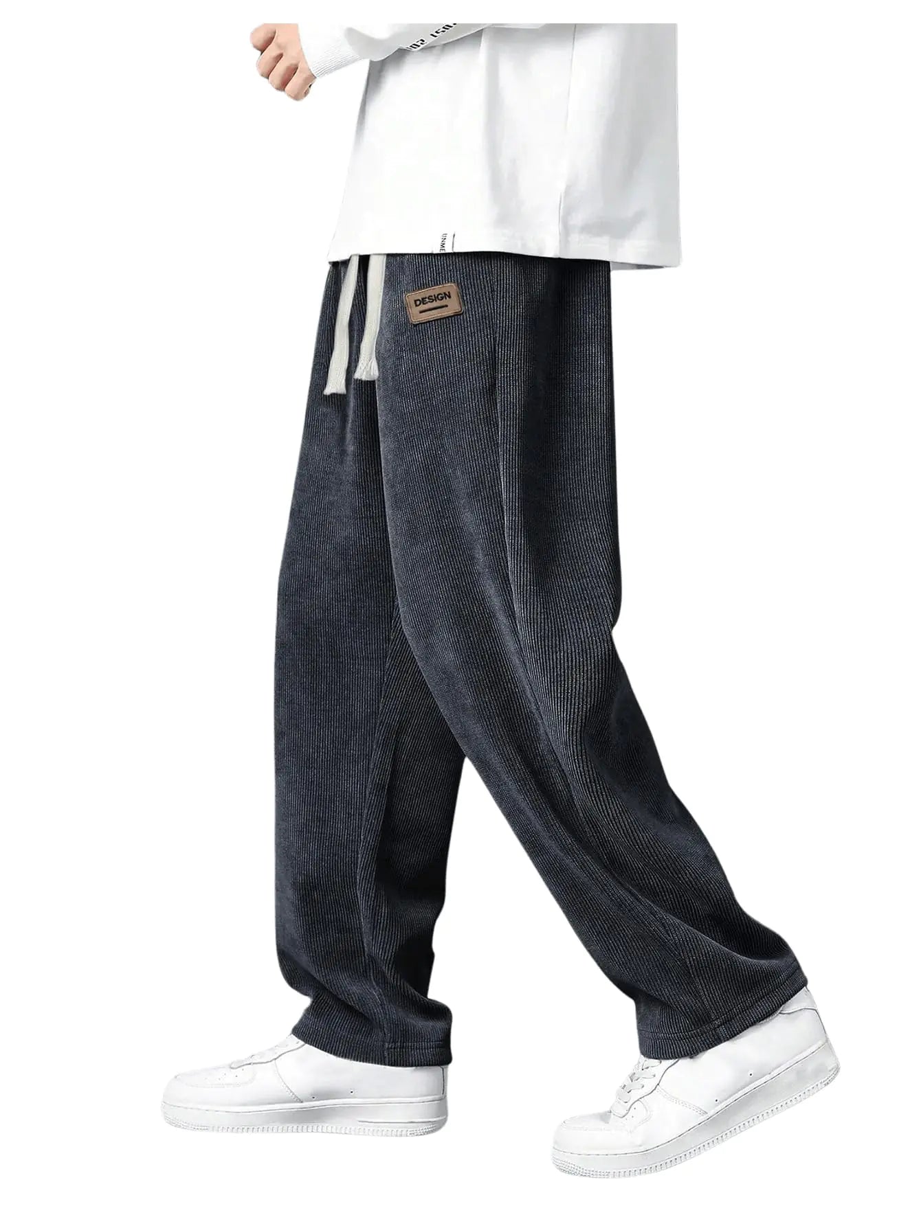 RoseSeek Mens Baggy Pants Tie Front Drawstring Waist Corduroy Pants Casual Loose Straight Leg Pants Trousers Dark Grey XXL Lootquake LLC