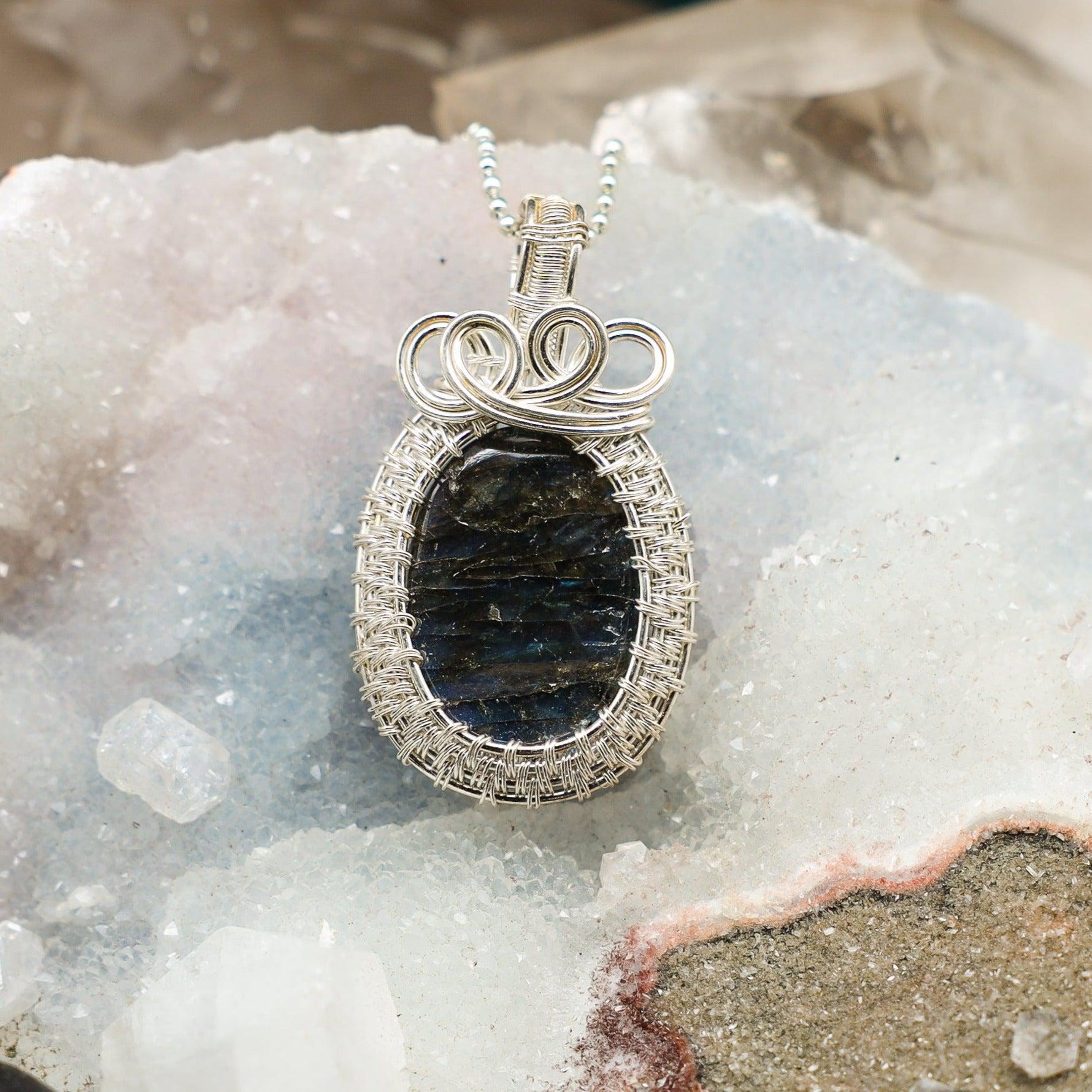 Labradorite Wire Wrap Oval Crystal Pendant - SJB-DIAMOND ELITES