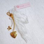 Lace & Love Heart Bag Charm  – White Bow with Gold Heart | Romantic