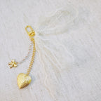 Lace & Love Heart Bag Charm  – White Bow with Gold Heart | Romantic