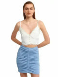 Lace Detail Crop Top | Rayon-Viscose Blend | Feminine Style - SJB-DIAMOND ELITES
