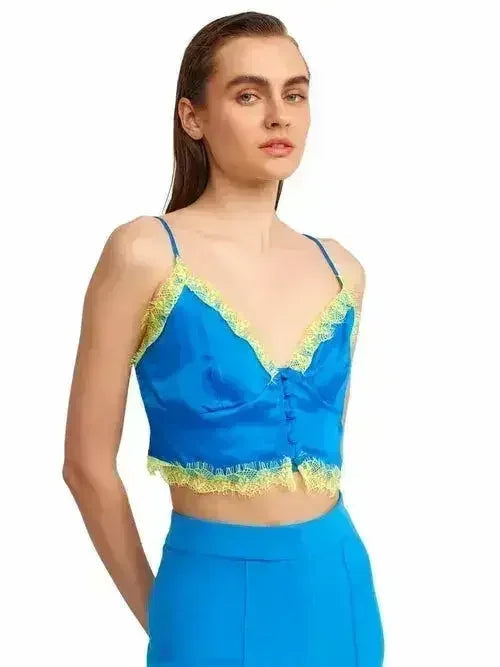 Lace Detail Crop Top | Rayon-Viscose Blend | Feminine Style - SJB-DIAMOND ELITES