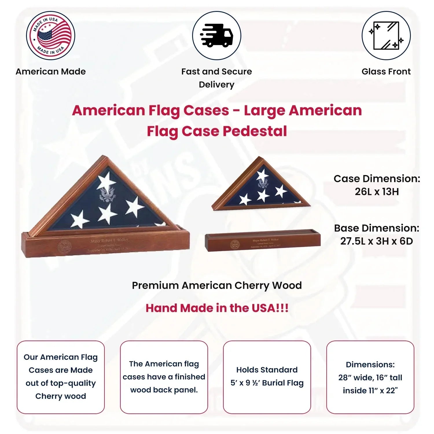 American Flag Case with Pedestal For 5' X 9.5' Burial Flag The Military Gift Store