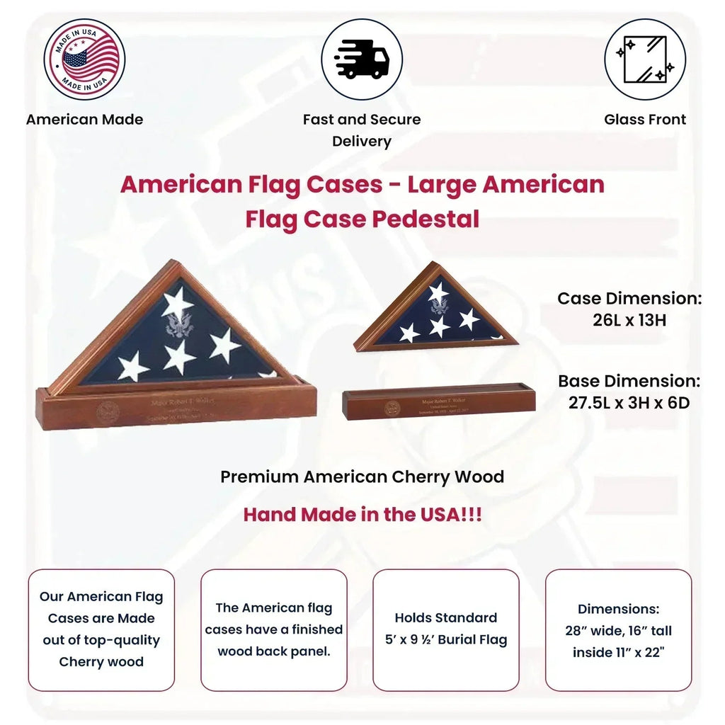 Large Flag Display case for 5 x 9.5 Flag - Burial Flag Walnut Case The Military Gift Store