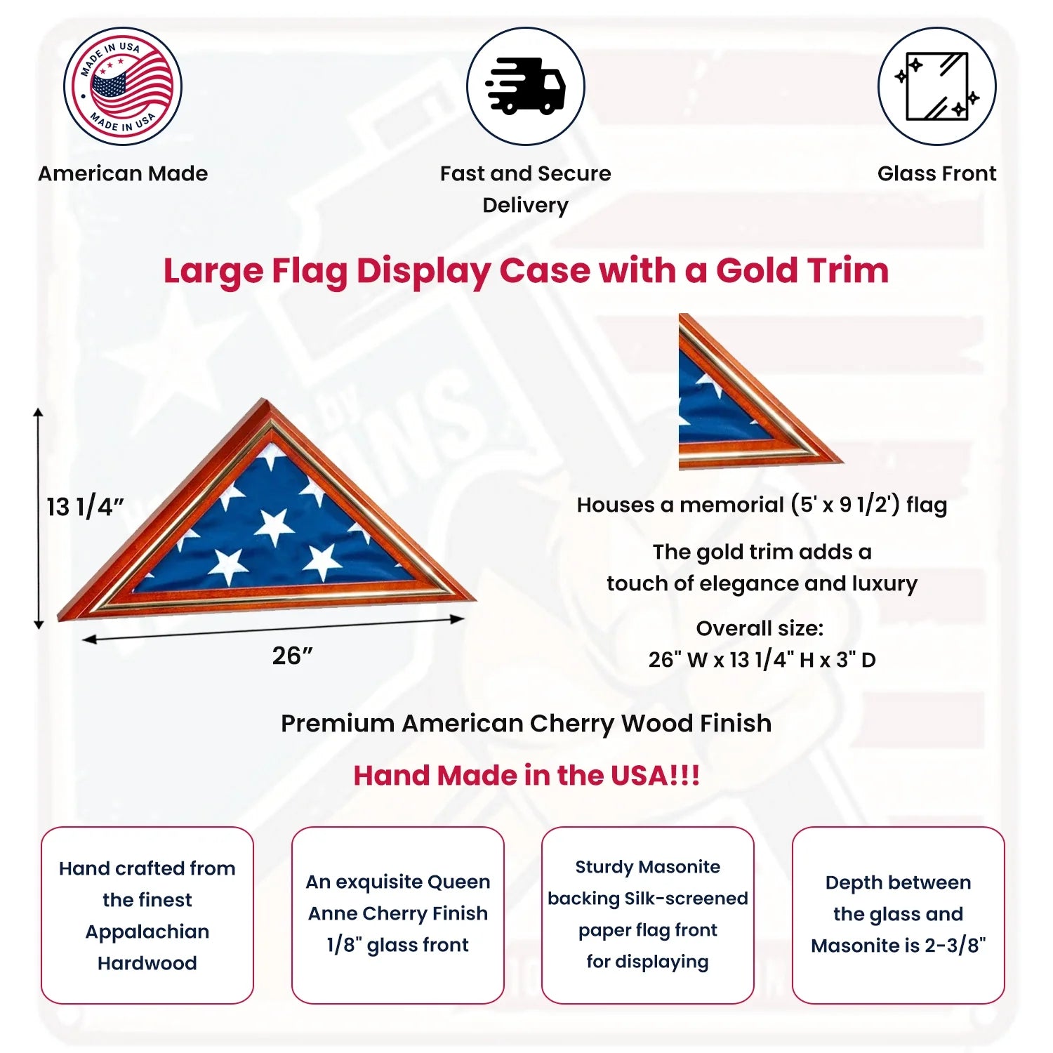 Large Flag Display case with a Gold Trim The Military Gift Store