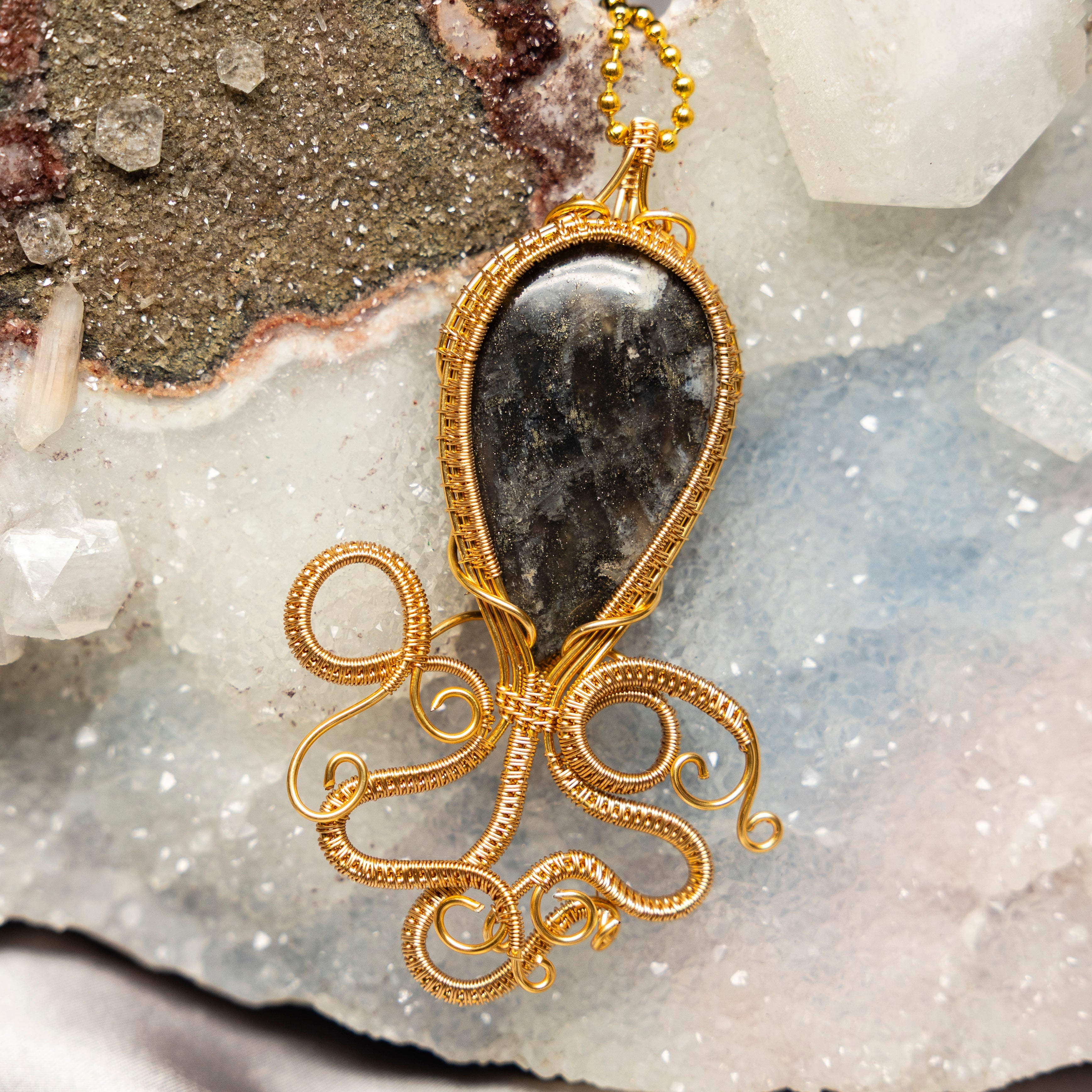 Larvikite "Calamari" Wire Wrap Crystal Pendant - SJB-DIAMOND ELITES