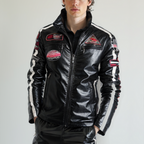 Mens Biker Vegan Leather Jacket With Badges - SJB-DIAMOND ELITES