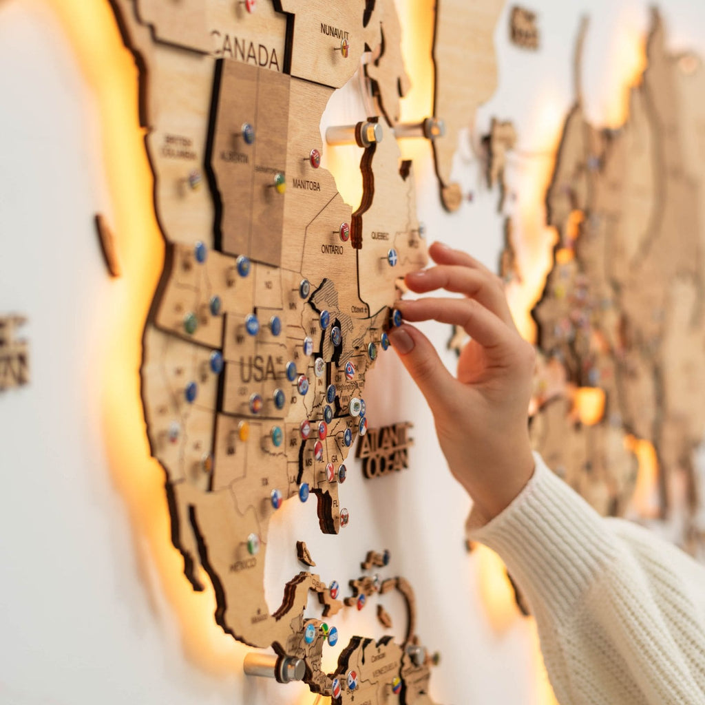 3D LED Wooden World Map 3.0 Gold - SJB-DIAMOND ELITES