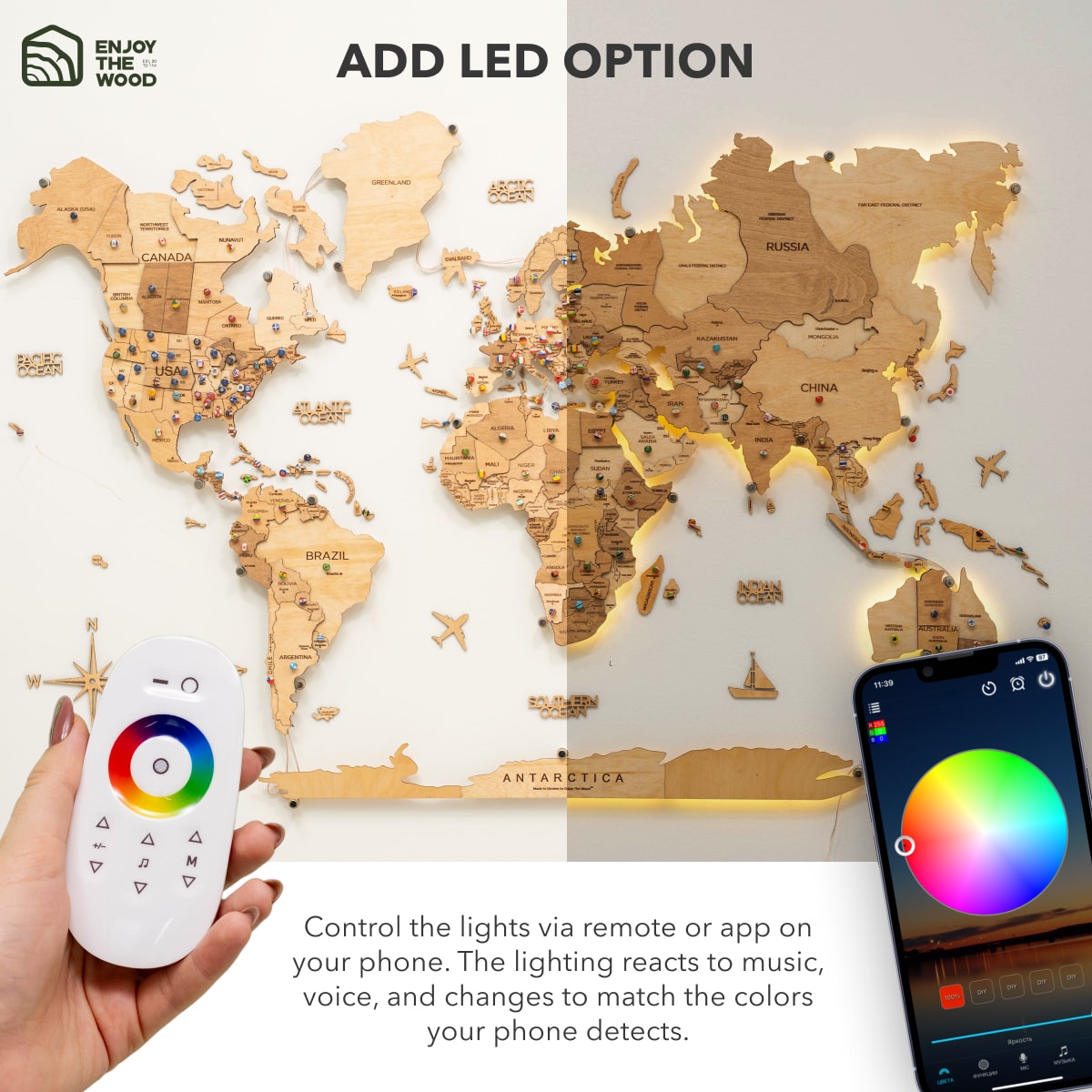3D LED Wooden World Map 3.0 Gold - SJB-DIAMOND ELITES